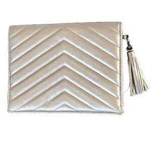 Neiman Marcus Vintage Quited Handbag Clutch Chevron Silver Gray Foldover Purse
